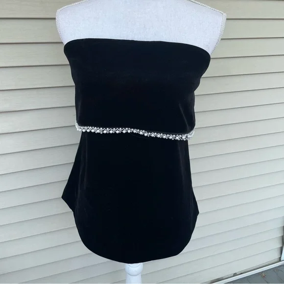 HYACINTH HOUSE Velvet & Pearl Trim Strapless Valerie Top in Black Size XXL (NWT) - Picture 2 of 9